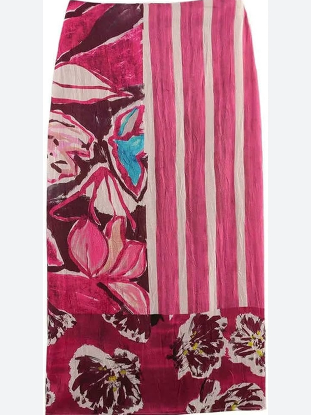 Zara Pink Floral & Stripe Satin-Effect Midi Skirt - Picture 3 of 6